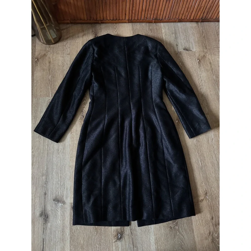 Chanel Vintage 99A Black Wool‎ Blend Long Coat Silk Lined CC Buttons Size 40